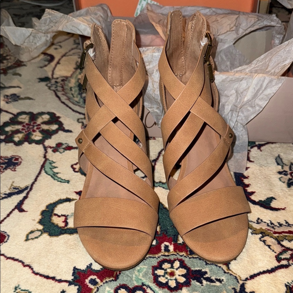 Crown Vintage Tan Strappy Heels